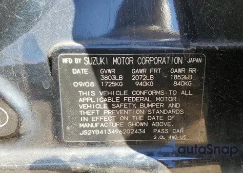 2009 Suzuki Sx4 Technology из США, поврежденный, VIN JS2YB413496202434